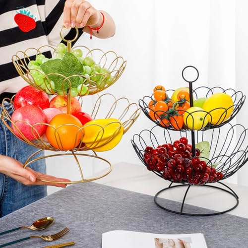 Cesto Portafrutta A 2 Ripiani In Bambù – Grande Capacità, Traspirante, Per Frutta E Verdura, Per Cucina E Dispensa