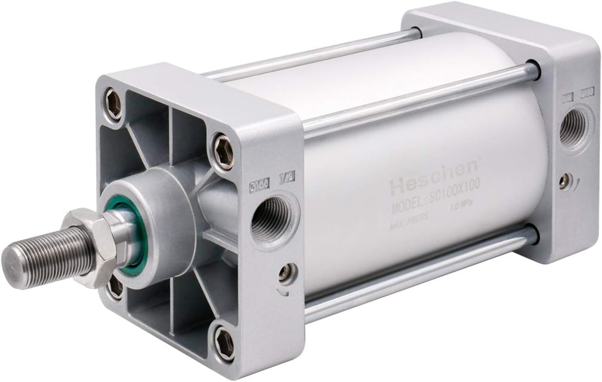 Heschen Silver Pneumatic Standard Air Cylinder, Sc 100-100, Pt1/2'' Port, 100Mm Bore, 100Mm Stroke, Double Acting (100Mm Stroke)