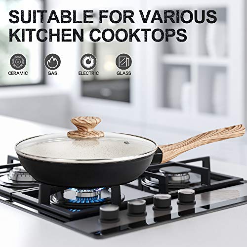 Image of Michelangelo Small Frying Pan Non Stick, Nonstick Frying Pan with Bakelite Handle, 20cm Granite Frying Pan with Lid, Frying Pan Induction Base, Egg Frying Pan Non Stick