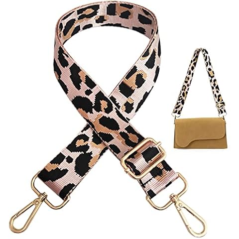 Wide Shoulder Bag Strap, Replacement Handbag Straps Leopard Print Nylon, Adjustable 3.8 cm Wide Shoulder Bag Straps with Clips for Handbag Canvas Bag Cover