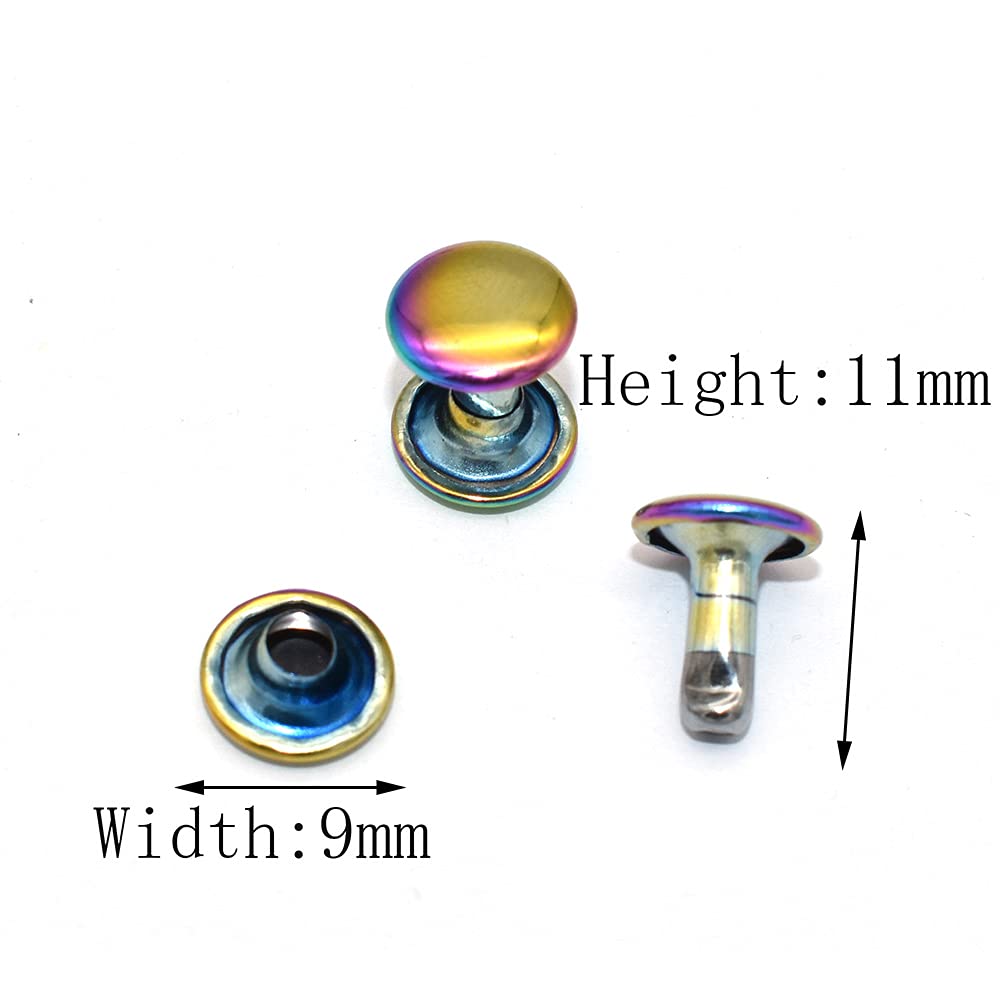 Rainbow Rivet 9mm Double Round Cap Rivet Iron Button Rivet DIY Leather Craft Sewing Accessories Purse Handbag Bag Hardware 50pcs