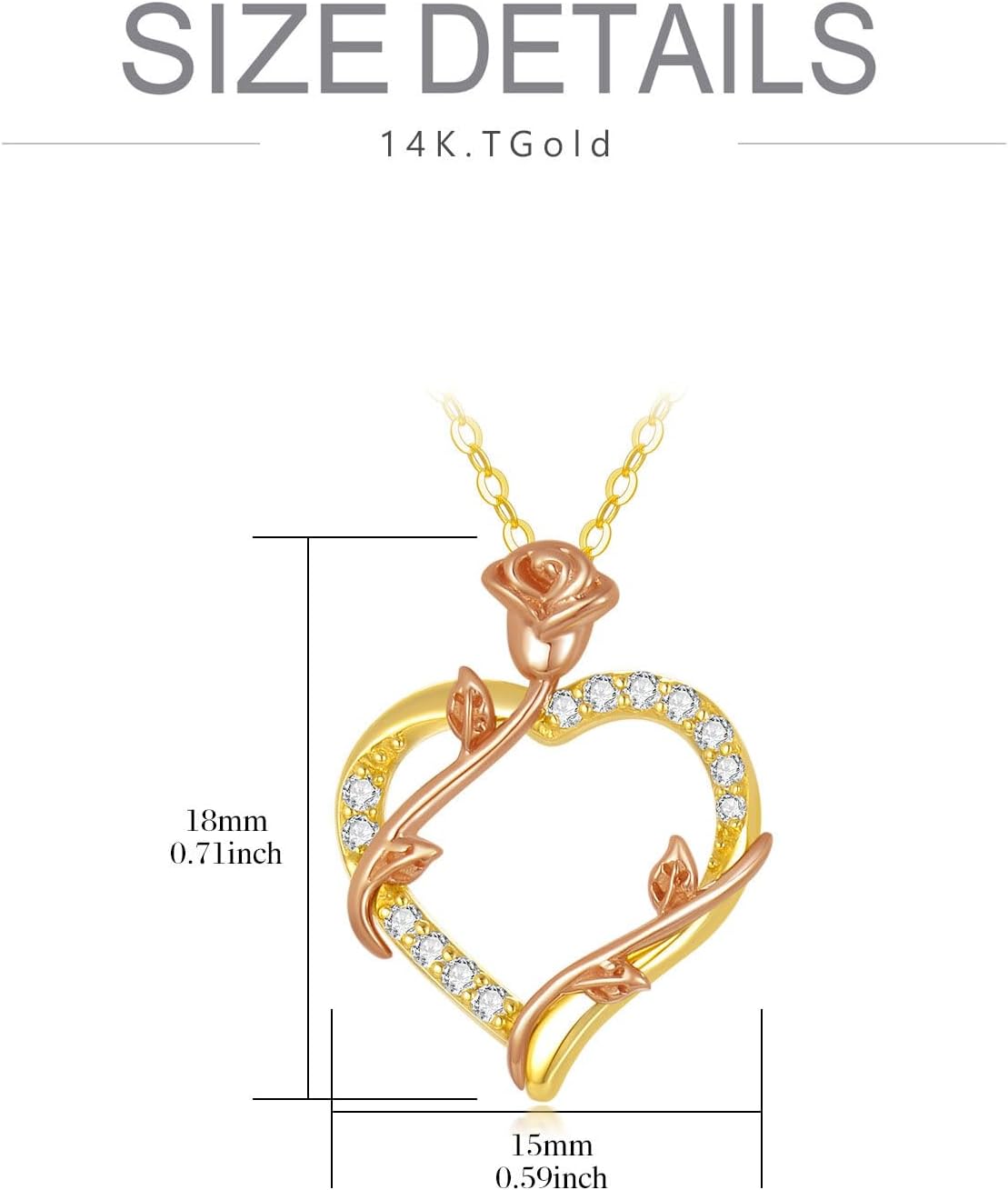 14K Solid Gold Rose Flower/Sunflower Necklaces for Women Flower Heart Pendant Necklace Love Sunshine Jewelry Anniversary Valentine's Day Birthday GiftS for Women Wife Girlfriend Her Mom - Image 6