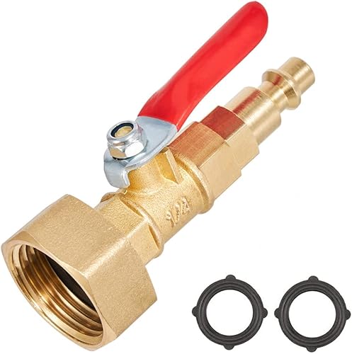 Adaptador de soplado de latón para el invierno, enchufe macho de conexión rápida de 14 pulgadas y rosca GHT macho de 34 pulgadas, con válvula de