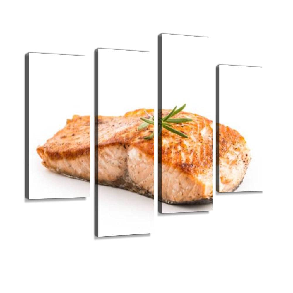4 Panel Canvas Pictures Salmon Salmon roast steakisolated on white background Home Decor Gifts Canvas Wall Art for your Living Room