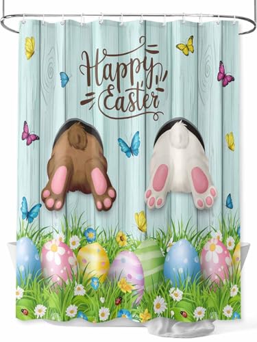 Vandarllin Spring Easter Shower Curtain, Funny Bunny Tails Rabbit Shower Curtains Set with Hooks, Floral Farmhouse Waterproof Fabric Bathroom Curtains Decor Home Accessories,66 X 72 Inch Long