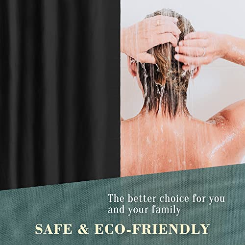 Image of No Hook PEVA Shower Curtain or Liner - 8G Heavy Duty Black Bathroom Shower Curtain No Hooks Required, Waterproof Plastic & PVC Free, Standard Size 71 x 74, Black