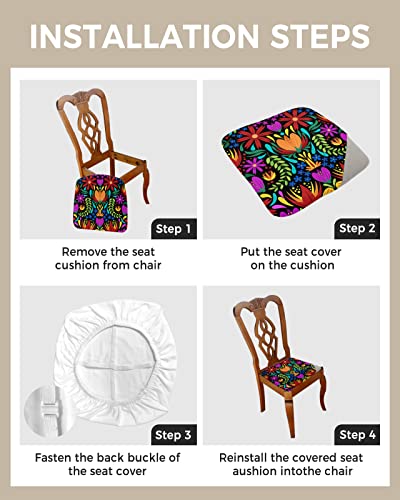 Colorful Spring Floral Seat Covers For Dining Chairs, Stretch Kitchen Chair Slipcovers, Ethnic Mexican Vibrant Colored Dining Room Chair Covers Removable Office Chair Cover Protector Set Of 6 #TOP3