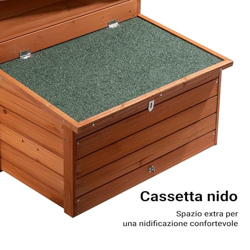 Pollaio con casetta di nidificazione e base estraibile 136x74x70 cm in legno - immagine 8