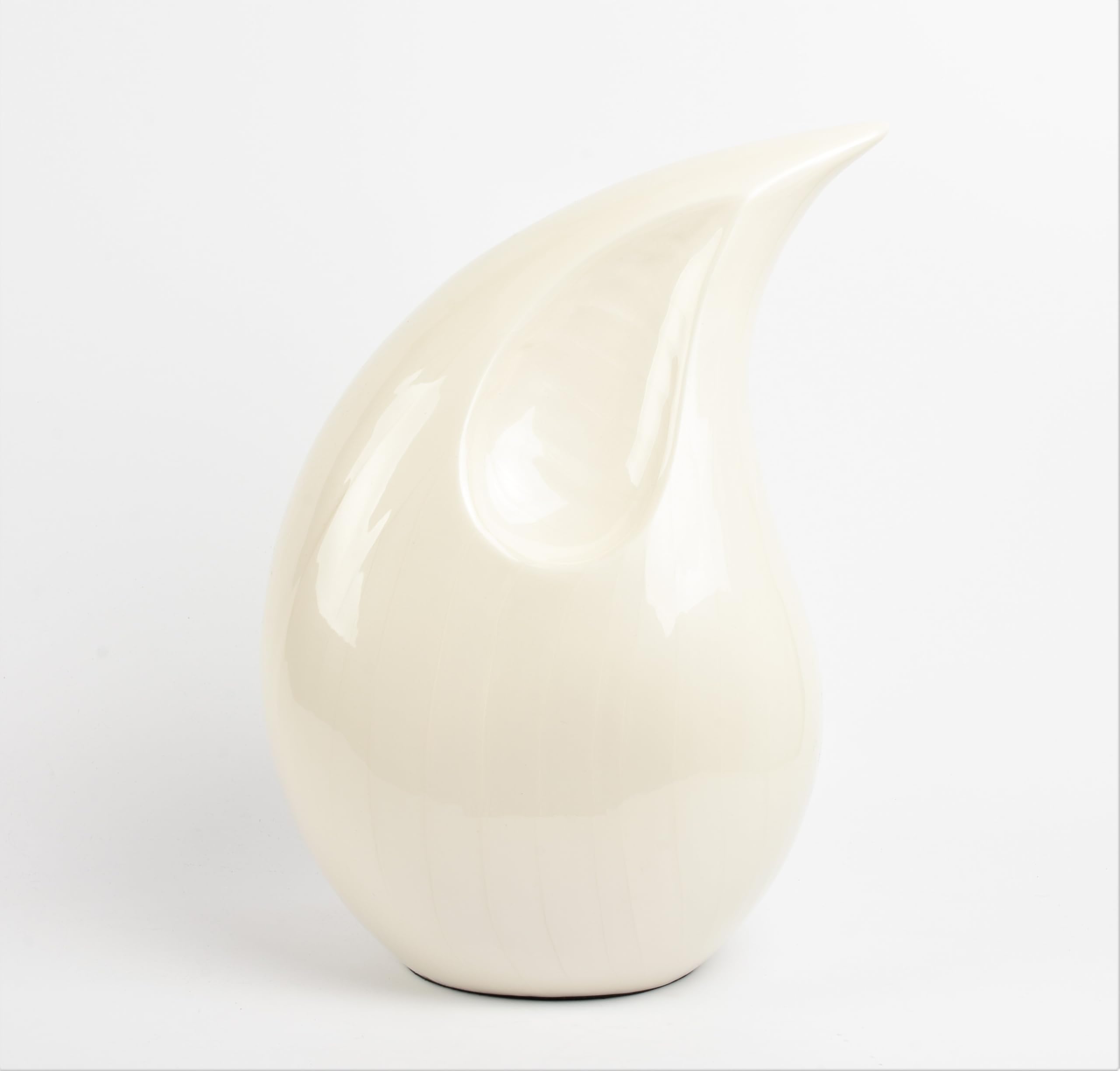 Adult Teardrop Cremation Urn for Human Ashes – 13" Aluminium Metal Funeral Memorial Keepsake – 230 Cubic Inches – Holds Ashes up to 230lb / 105kg / 16 Stone – Velvet Base (Pearl White)