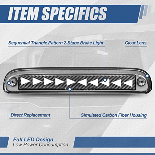Image of Auto Dynasty LED Third Brake Light for 93-16 Ford Ranger F-250 Super Duty | 3rd Brake Light for 93-16 F-250 F-350 F-450 F-550 Ranger Sport Trac B-Series, Carbon Fiber Pattern Triangle Sequential