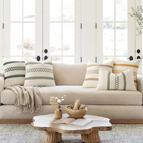 MIULEE Set of 2 Sage Green Boho Decorative Pillow Covers 18x18 Inch Farmhouse Rustic Couch Throw Pillows Modern Summer Cotton Cushion Covers Retro Cute Macrame Woven Home Decor for Bed Sofa Chair - Image 4