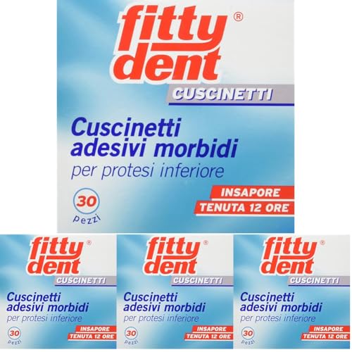 Fittydent Cuscinetti Adesivi Morbidi per Protesi Inferiore - 30 Pezzi, 30 unità, 1 (Confezione da 4)