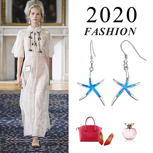 Starfish Earrings, 925 Sterling Silver With Blue Opal Fish Hoops Earings, Nautical Hawaiian Sea Beach Earrings, Starfish Jewelry Gifts For Women Starfish Lovers #TOP4