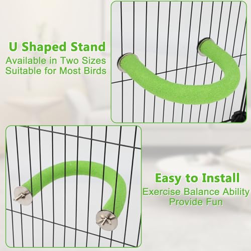 Image of Rypet U Shape Parrot Perch Stand Toy for Paw Grinding Clean Stick Exercise, Rough-Surfaced Quartz Bird Perch Standing Cage Accessories for for Small Parakeets Cockatiels Conures Macaws Finches(Green)