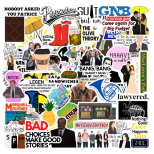 Image of CodersParadise How I Met Your Mother TV Series Sticker Pack - Set of 63 Waterproof Vinyl Self-Adhesive Stickers for Laptop, Diary, Guitar & Mobile Phone | Durable, Residue-Free Pop Culture Decals