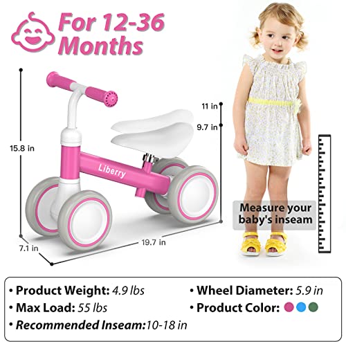 Liberry Baby Balance Bike For 1 Year Old Boys Girls, 4 Wheels Toddler Balance Bike With Adjustable Seat, 12-36 Months Infant's First Birthday Gift (Pink) #TOP4