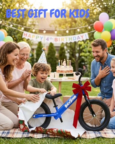 Image of bicystar 14 Inch Balance Bike for Kids 3-5, Air Rubber Tires, Blue