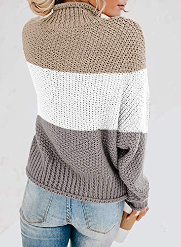 Dokotoo Womens Turtleneck Sweater Batwing Sleeve Knit Color Block Pullover Sweaters Casual Winter Fashion Sweater Jumpers Outerwear L #TOP1