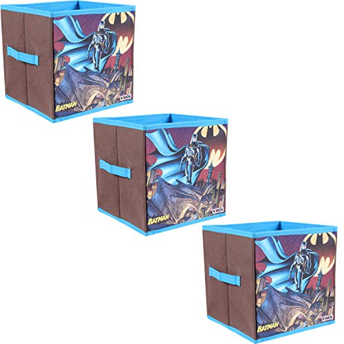 Image of PrettyKrafts Fabric Batman Toys Organizer Storage Box For Kids (Blue, Small) - Set Of 3 Pieces