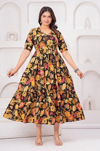 Image of The Moon Star Women's Cotton Floral Printed Anarkali Maternity Feeding Kurti | Breastfeeding Dress for Mothers | Zipper Feeding Kurti,Nursing Kurti, Comfortable and Trendy Maternity Wear