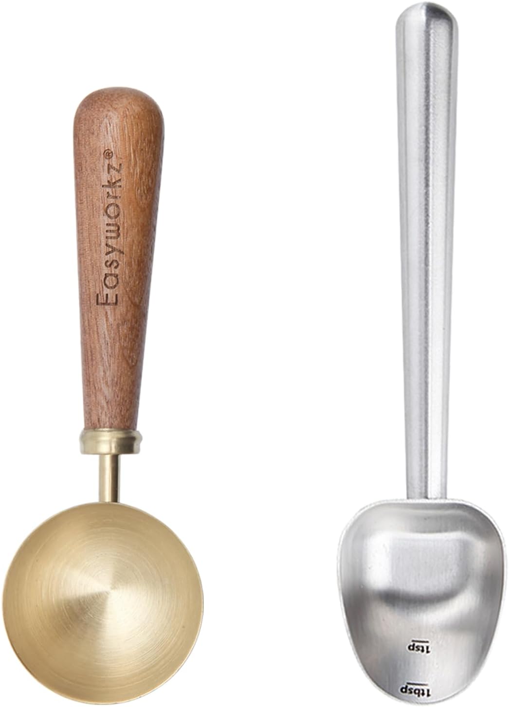 Easyworkz Stainless Steel Coffee Spoon With Black Walnut Handle,10g(Brushed gold),Bundled with Long Hollow Handle Coffee Scoop,7g Measuring Spoon for Ground Coffee and Loose Leaf Tea,Brushed Silver