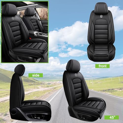 Image of Seat Covers for Subaru Outback 2006-2024,2PCS Nappa Leather Car Seat Covers,Waterproof Seat Protectors Auto Seat Covers,Breathable Nonslip Interior Cover Seats for Cars(Solid Black)