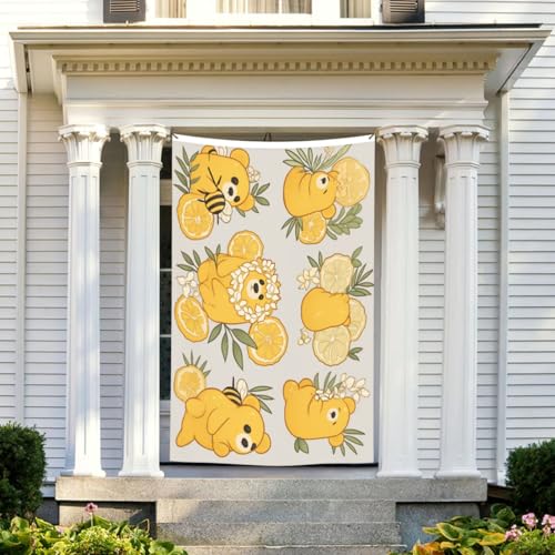 Bannière robuste extérieur Ours et citron drapeau grand format 1,5x2,4m