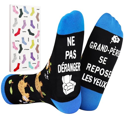 Merclix Cadeau Grand Pere Chaussette Homme Rigolote 43-46 Cadeau Papy Noel Idée Cadeau Grand Pere Anniversaire Cadeau pour Papy Fete des Grand Pere