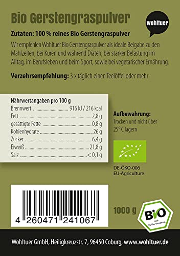 Foto von Wohltuer Bio Gerstengraspulver/Gemahlenes Gerstengras in Rohkostqualität und erster Ernte! aus Bayern (DE-ÖKO-006), 1000 g