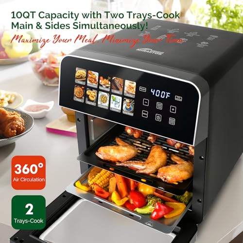 Image of 10QT Air Fryer Toaster Oven Combo with 10 Presets, Family Size Compact Oven for Roasting Whole Chicken /Double Cooking, Stainless Steel Interior, Easy Clean, Includes 2 Accessories & Recipe