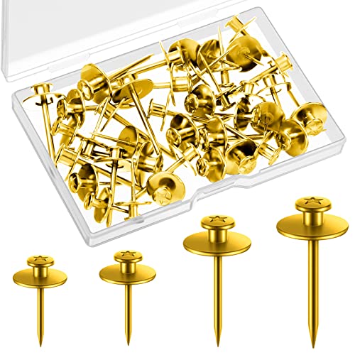 Image of Zhengmy 40 Pcs Double Headed Picture Hangers Nails 4 Size Long Thumb Tacks Wall Nails for Hanging Pictures Decorative Push Pins Hooks for Drywall Photo Office Home Decor, 20 /30 / 40 / 50lb(Gold)