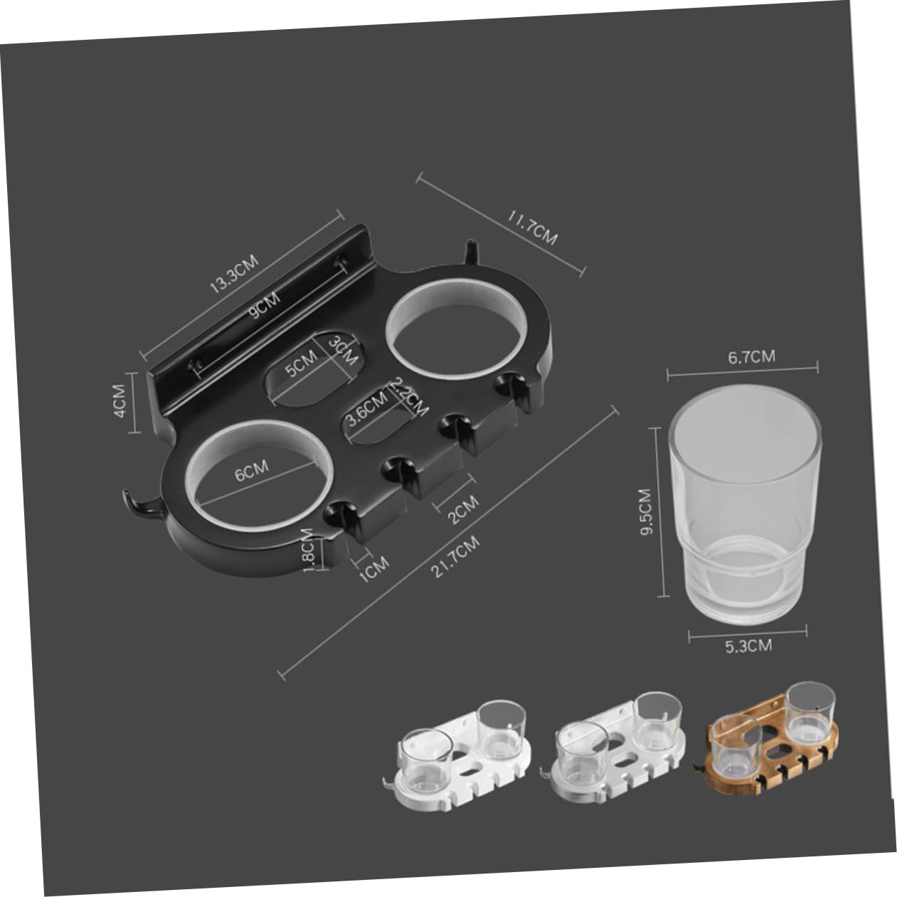 Portacepillos de Dientes con Vasos Doble de Aluminio Space Negro | Ganchos, Diseño Multifuncional, Acabado Anti Óxido, Soporte de Baño con Doble Taza
