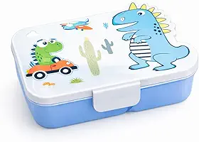Lancheira Infantil T Rex Com 2 Divisorias Acompanha Espatula Pratica Resistente Ideal Para Organizar Refeições De Criancas Com Diversao e Seguranca Premium (Azul)