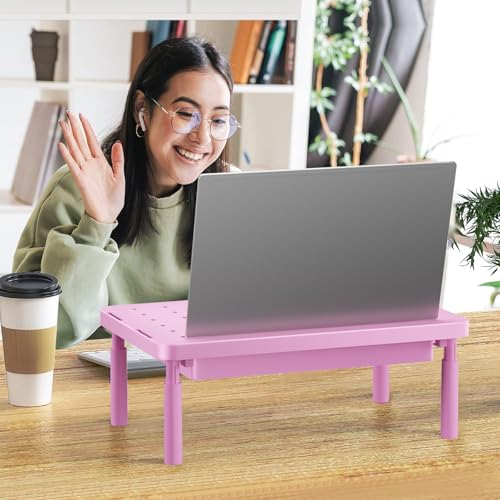 WALI Computer Monitor Stand with Storage, Desk Monitor Riser 3 Height Adjustable, Laptop Riser with Airflow Vents, Desk Organizer for Computer, Laptop, Printer (PTT002-P), 1 Pack, Pink by WALI - Image 8