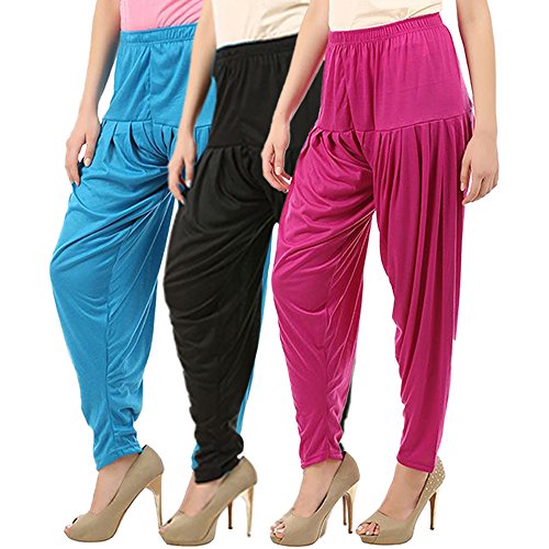 Image of Buy That Trendz Combo Offer (Pack of 3) Cotton Viscose Lycra Dhoti Patiyala Salwar Harem Bottoms Pants for Womens (White, Maroon, Black)