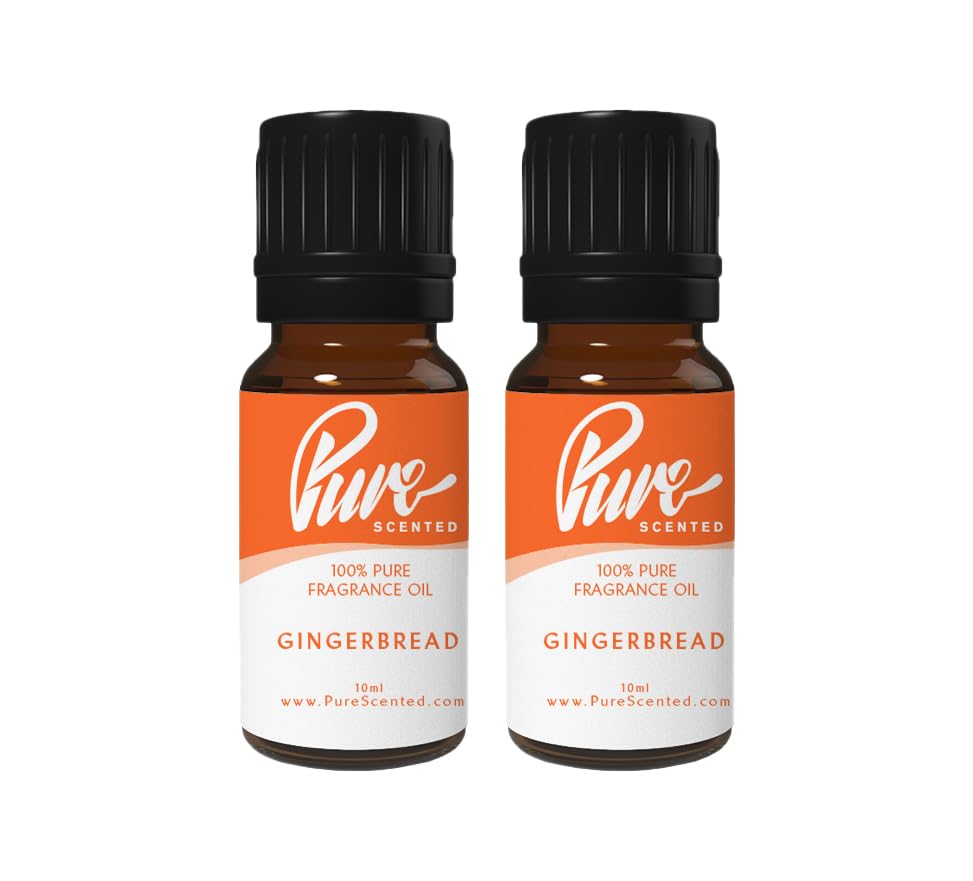 Pure Scented 20ml Fragrance Oils - 2 x 10ml Suitable for Candles, Soaps, Slime, Diffusers, Cosmetics, Wax Melts, Designer (2 x 10ml, Gingerbread)