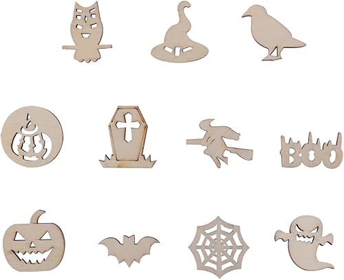 SUPVOX 100 piezas de madera sin terminar manualidades de Halloween grafiti rebanadas de madera colgantes etiquetas de chips adornos DIY Arts