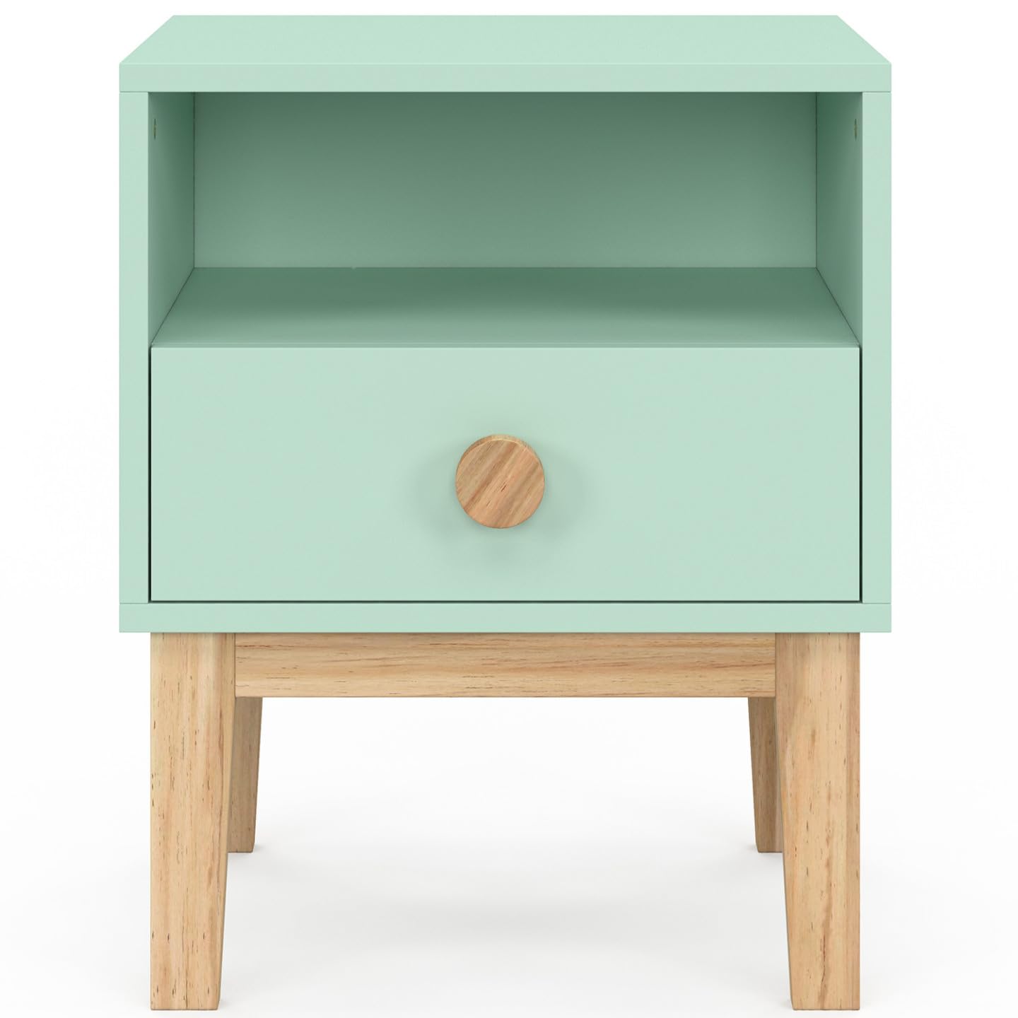 IDMarket - Table de Chevet Enfant Jacob 1 tiroir + 1 Niche Vert d'eau et Bois