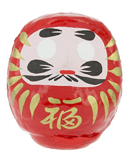 Tierra Zen Daruma Tradicional Rojo - Grande, Suerte, 9,5 cm - Papel Maché