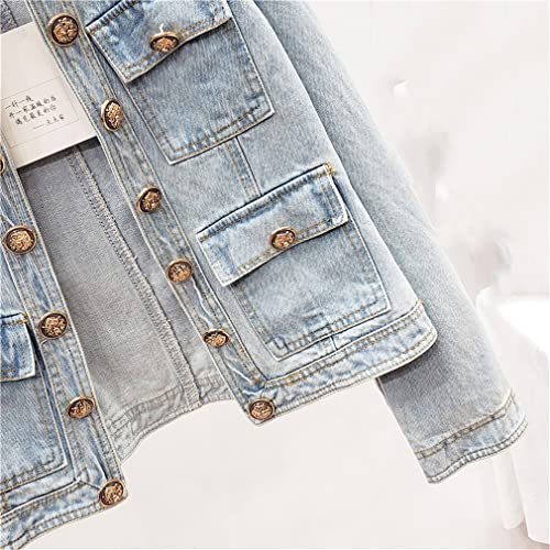 Women Button Denim Jacket Women Slim O-Neck Long Sleeve Jeans Jacket Women Vintage Wash Short Denim Coat4