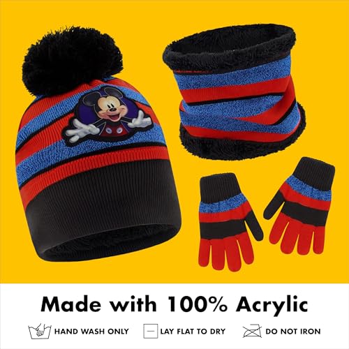 Image of Mickey Mouse Boys' Toddler Winter Hat, Scarf & Mittens Set for Ages 2-4 Or Hat, Scarves & Kids Gloves Sets for Ages 4-7