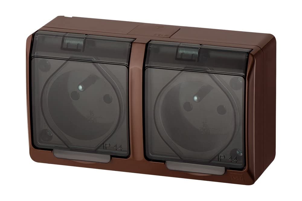 Hermes 5901130483075 Gniazdo hermetyczne podwójne z/u 16A IP44 Brązowy GNT 0322-05