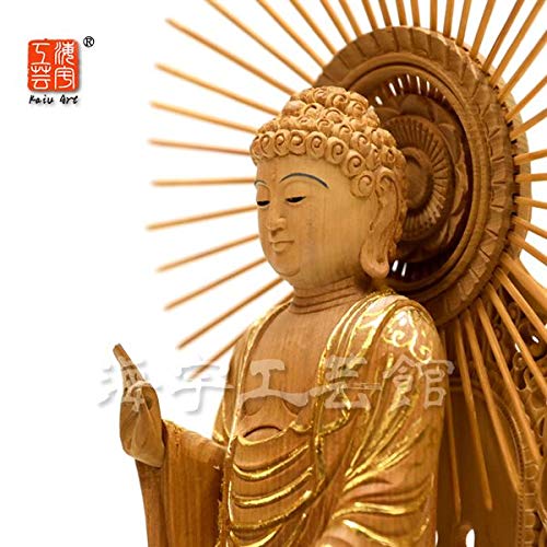 阿弥陀如来立像　木製仏像 金色の光背 約41cm Amazon.co.jp: 木彫り仏像 【西型阿弥陀如来】 眼入切金 飛天放射光背