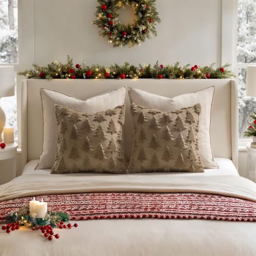 Image of MIULEE Christmas Throw Pillow Covers Coffee Christmas Decorations Set of 2 Xmas Tree 18x18 Pillow Covers Soft Plush Faux Wool Pillowcases Holiday Festivals Winter Home Decor Sofa Couch Bed Porch