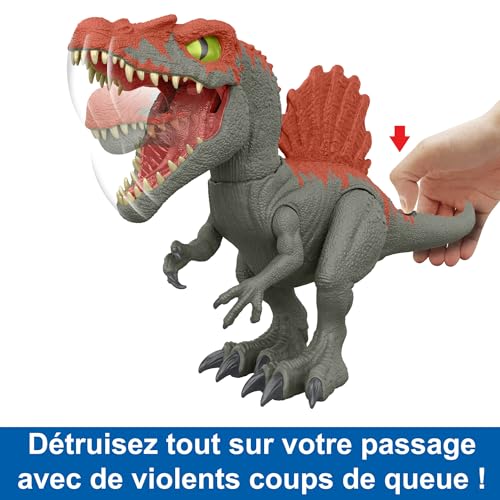 Mattel Jurassic World Spinosaurus Démolisseur de Cage Figurine articulée et jouet à déballer, sable, gel et pâte à modeler, jeu d'évasion, de découverte et de sauvetage, HTP71
