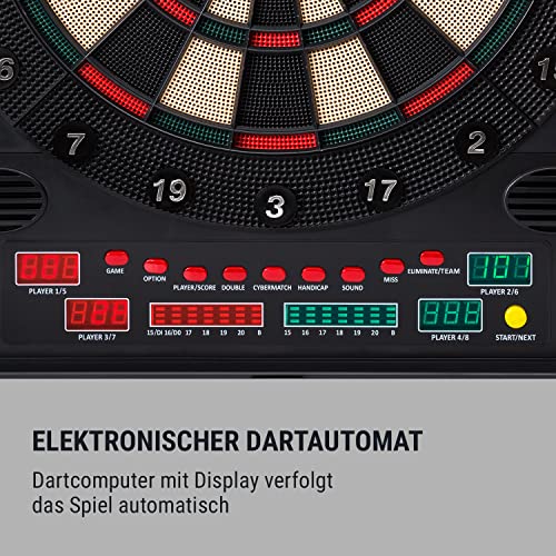 Foto von Klarfit Dartscheibe Elektronisch, Profi Dartscheibe für Kinder & Erwachsene, Elektronische Dartscheibe mit 12 Bunten Dartpfeilen & Dartcomputer mit LED-Display, E Dartscheibe mit Türen & Pfeile