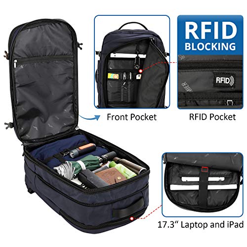MIER Flight Carry on Backpack 40L Expandable Anti Theft 17.3”Laptop Duffel,Blue