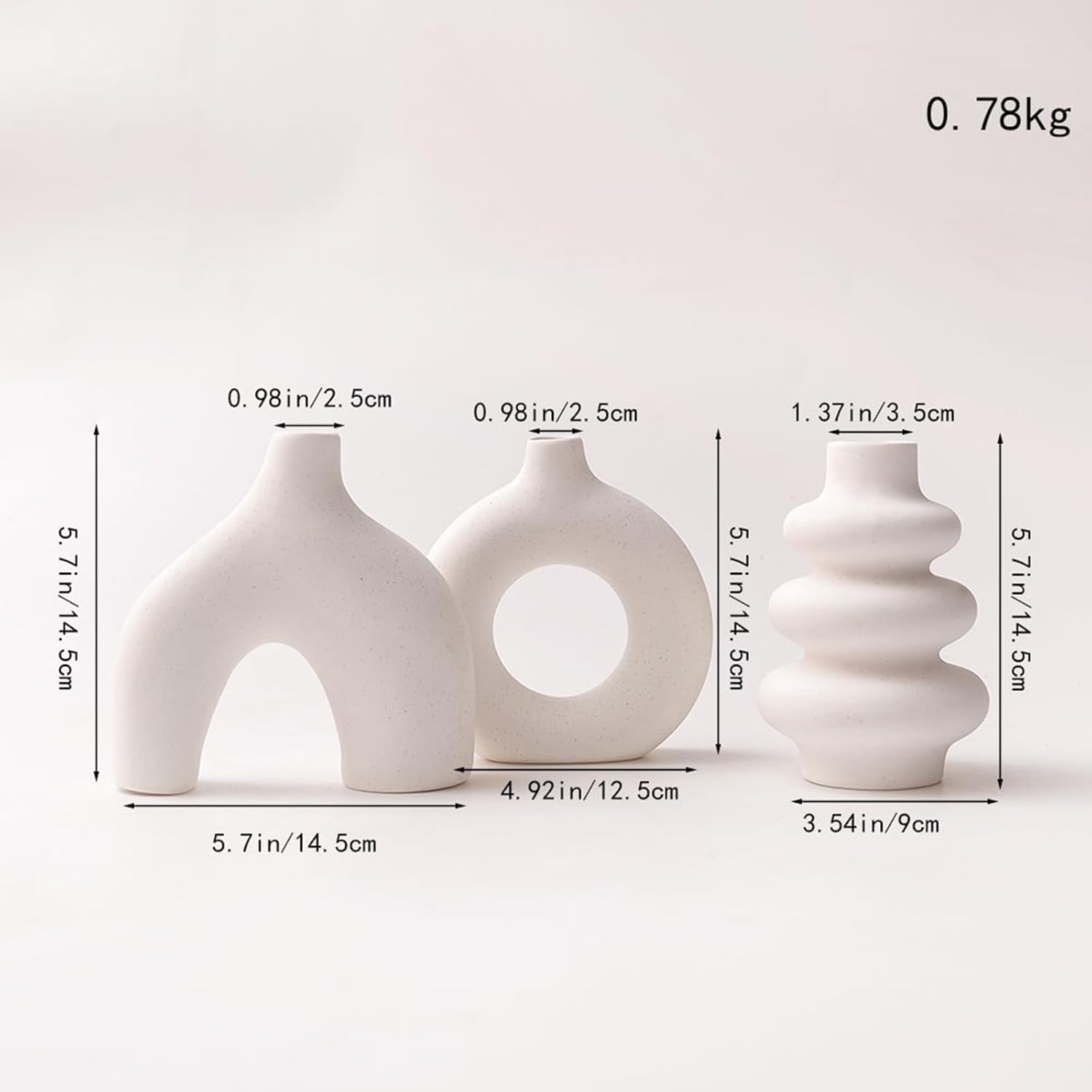 White Ceramic Vase Set of 3, Modern Boho Round Vases for Home Decor, Small Vases for Pampas Grass, Centerpieces