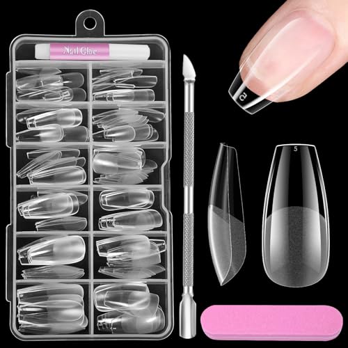 Uñas Postizas y Pegamento, Venares 120 Piezas Tips Uñas Acrilicas Transparentes 12 Tamaños Soft Gel Puntas de Uñas, Kit Uñas Postizas con Pegamento de Uñas, Tips uñas Postizas para Niñas