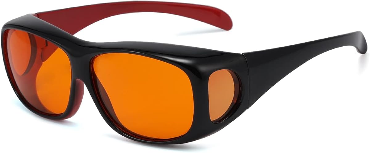 Eyekepper Nearly 100% Anti-Blue Light Blocking Fitover Glasses Wear Over Computer Glasses With Amber Lens（6，Black&Red）